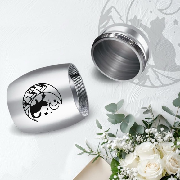 NWOT Silver Tone Cat Moon Tiny Urn - Picture 2 of 3